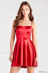 A Moment In Charming Satin Skater Dress XS / Red