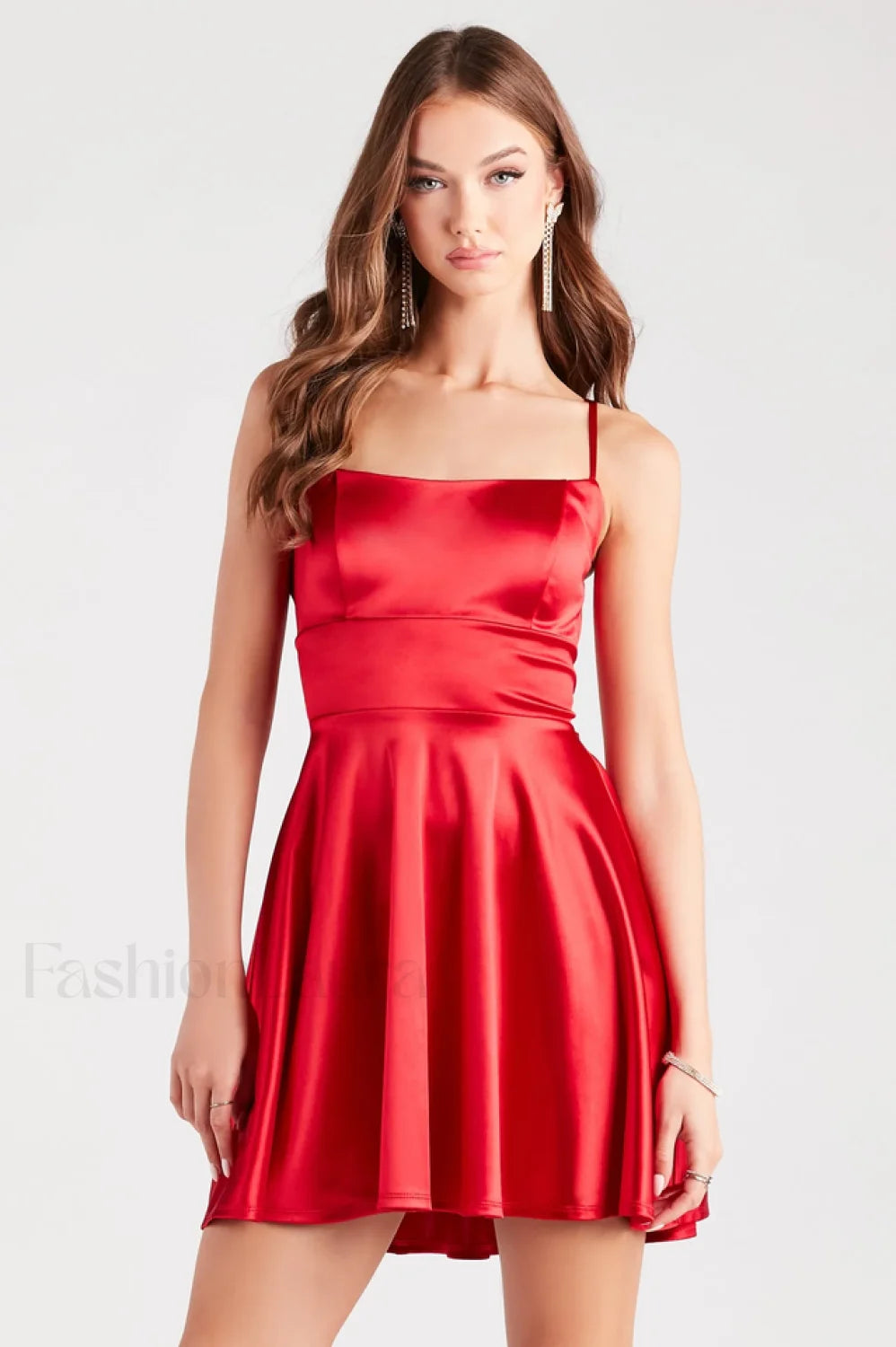 A Moment In Charming Satin Skater Dress XS / Red
