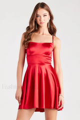 A Moment In Charming Satin Skater Dress XS / Red