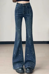 Sparkly Rhinestone High Waist Flare Jeans