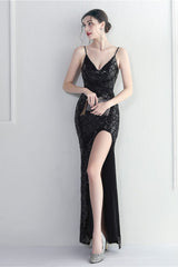 Iridescent Sequin Slit Bodycon Maxi Dress