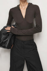 Casual Hooded Half Zip Knit Top