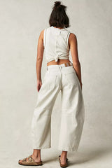Mid Rise Washed Relaxed Wide Leg Jeans
