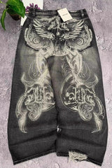 Vintage Printed Ripped Washed Baggy Streetwear Jeans