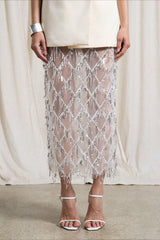 Sequin Fringe Slit Midi Party Skirt