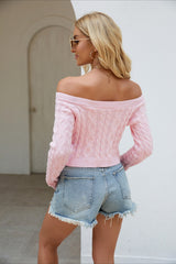 Cable Knit Boat Neck Cropped Knit Top