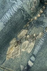 Lace Pearl Chain Printed Vintage Washed Casual Jeans