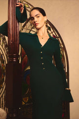 Elegant Collared Knit Sweater Dress