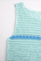 Hollow Knit Contrast Tank Sweater Dress