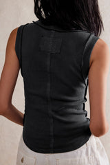 Ribbed Button Sleeveless Bodycon Tank Top