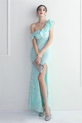 Embellished One Shoulder Mermaid Formal Dress
