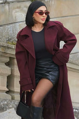 Double Breasted Belted Wool Trench Overcoat