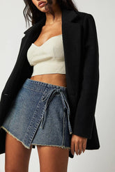 Chic Denim Distressed Hem A-Line Skirt