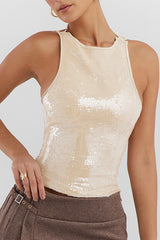 Halter Sequin Back Tie Tank Top