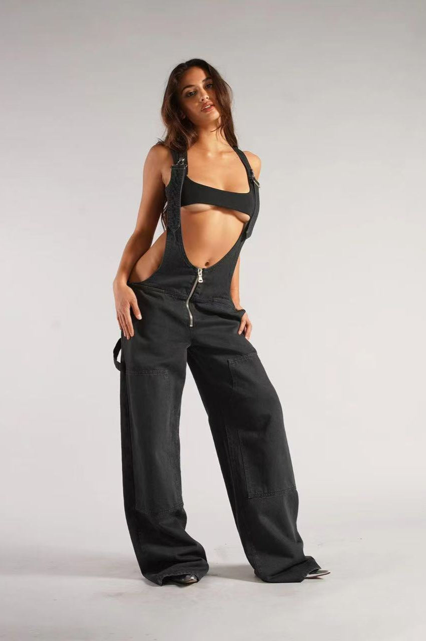 Low Rise Wide Leg Overall Jeans