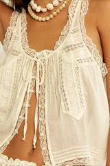 Patchwork Lace Sleeveless Top Boho Pants Set