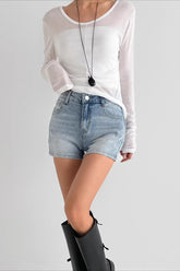 Blue High Waist Washed Minimalist Denim Shorts
