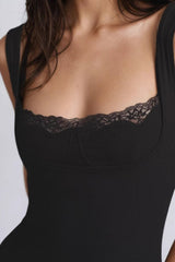 Lace Trim Strapless Bodycon Maxi Dress