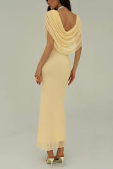 Solid Color Draped Formal Dress