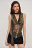 Sheer Mesh Print Ribbon Tie Halter Top