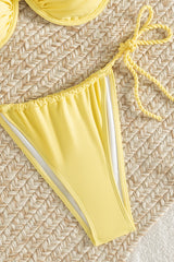 Yellow Twisted Strap Bandeau Push Up Bikini Set