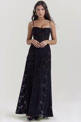 Dainty Lace Spaghetti Strap Tie Waist Prom Dress