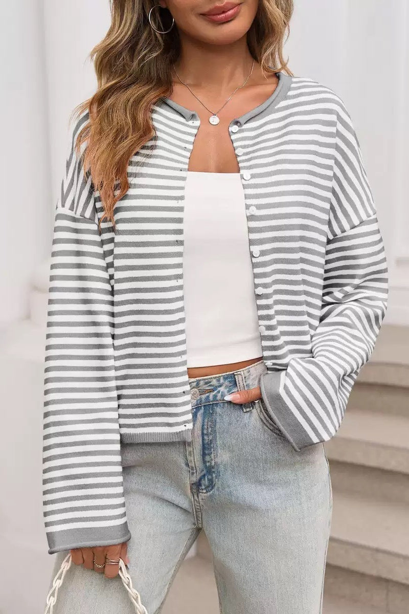 Striped Color Block Cardigan S / Grey