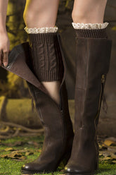 Crochet Lace Trim Cable Knit Boot Cuffs
