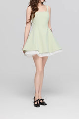 Square Neck Mesh Panel Mini Dress