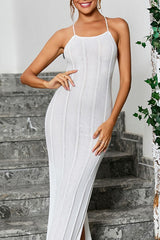 Sexy Split Backless Tie Knit Cardigan Sweater Dress