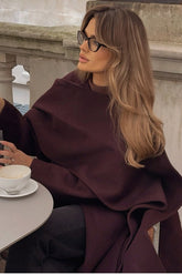 Elegant Scarf Collar Long Solid Overcoat