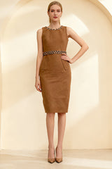 Faux Fur Sleeveless Embellished Midi Dress