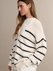Striped V Neck Knit Cardigan