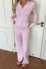 Sporty Solid Color Crewneck T-Shirt Straight Pants Set