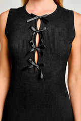 Sleeveless Bow Cutout Knit Sweater Dress