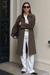 Brown Suede Retro Long Sleeve Overcoat