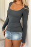 Grey Lace Trim Long Sleeve Tee