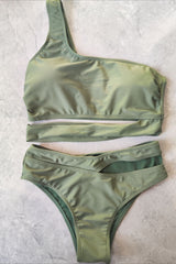 One Shoulder Side Hollow Out Two Piece Swim Set