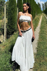 Vacation Style Solid Color Wrap Bodice Halter Skirt Set