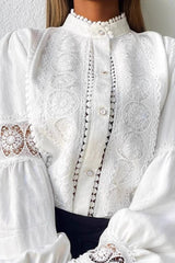 Lace Paneled Lantern Sleeve Blouse