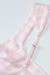 Plaid Printed Ruched Backless Spaghetti Strap Prom Dress