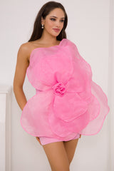 One Shoulder 3D Floral Bodycon Floral Dress