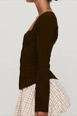 Single Button Knit Long Sleeve Blouse