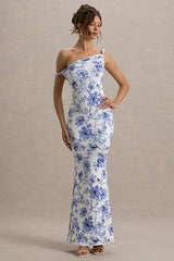 One Shoulder Twist Front Slim Long Floral Dress