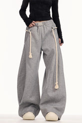 Casual Drawstring Elastic Waist Wide Leg Sweat Pants