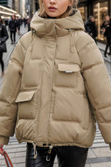 Cropped Insulated Cargo Puffer Jacket