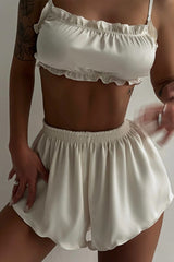 Satin Feel Frill Trim Cami Sleep Shorts Set