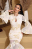 Elegant Embroidered Mesh Trumpet Sleeve Prom Dress