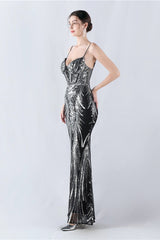 Boned Sequin Embroidered Formal Dress
