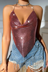 Metal Chain Backless Sequin Bustier Tank Top